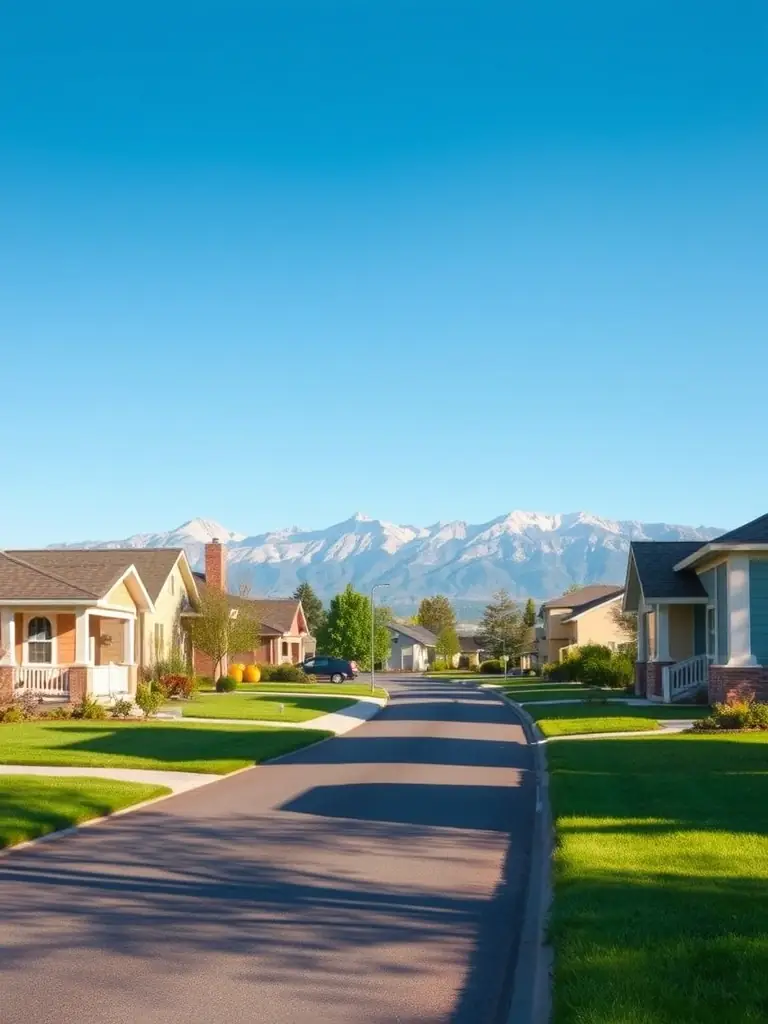 A picturesque suburban street in Colorado Springs, showcasing well-maintained homes with fresh exterior paint jobs, highlighting the residential painting services offered by All Painting Plus 2 LLC.