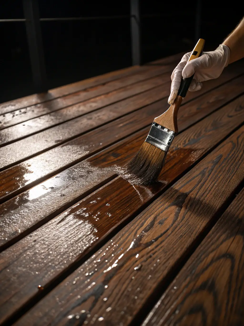A newly stained wooden deck and fence, showcasing the natural wood grain and the protective qualities of All Painting Plus 2 LLC's staining services.